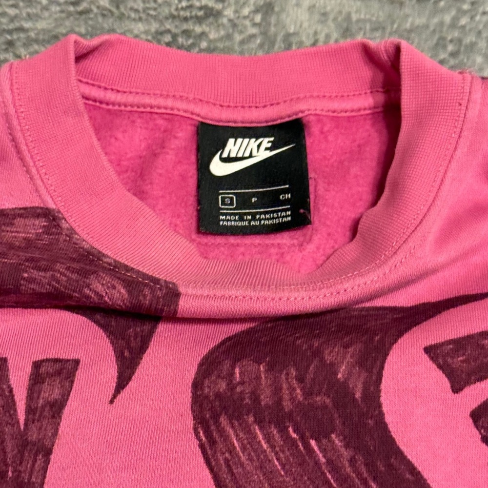 Nike All Over Swoosh Logo Pink Cropped Sweatshirt Womens Size Small - Picture 4 of 7
